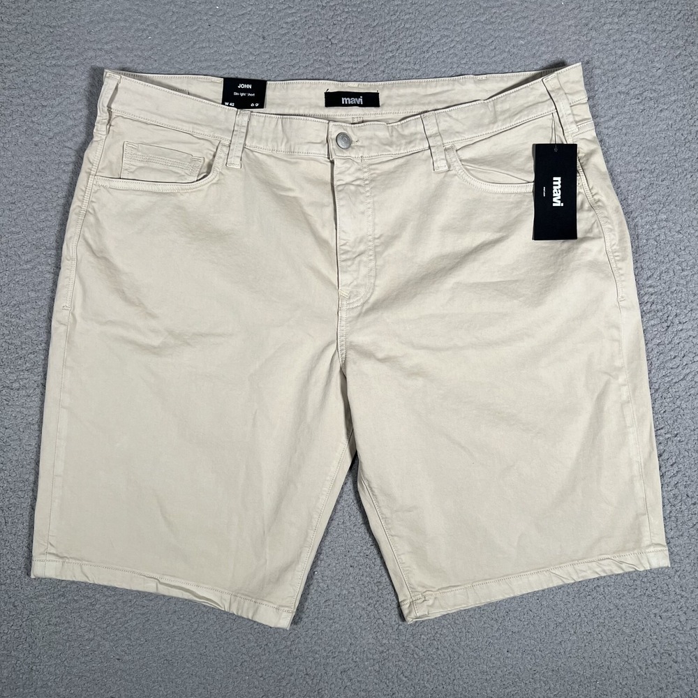 Mavi Shorts Mens 42 Stone Twill John 5 Pocket Chino Straight Fit Casual Logo NWT